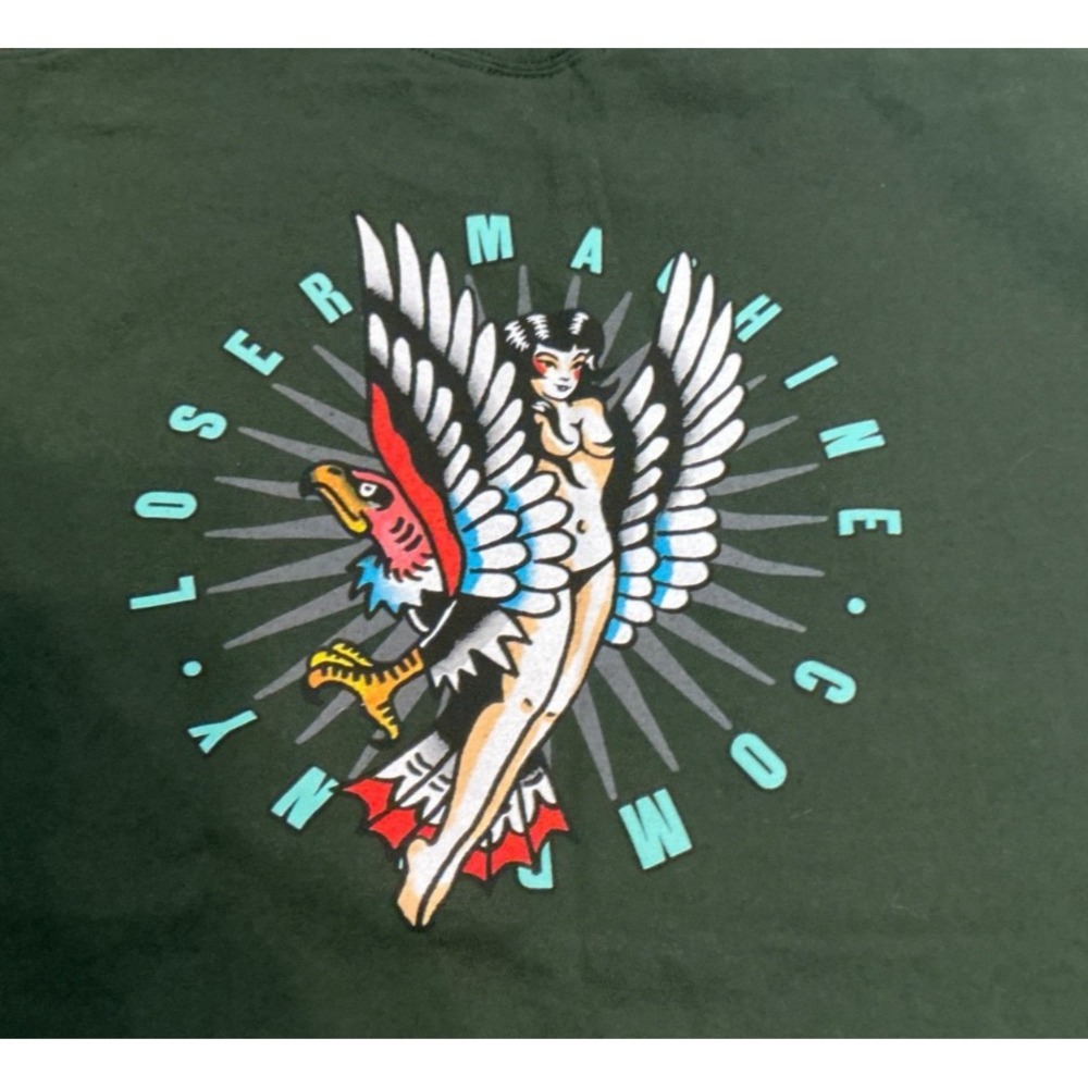 Loser Machine Born-Free Motorcycle Show Tee Men Large Green Short Sleeve Graphic
